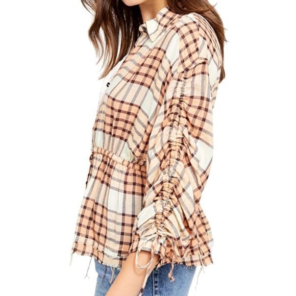 Free People Pacific Dawn Plaid Shirt. - Picture 4 of 12
